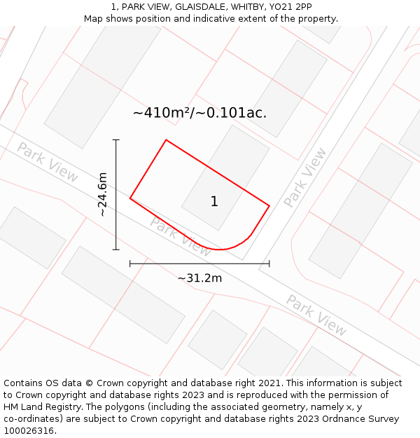 1, PARK VIEW, GLAISDALE, WHITBY, YO21 2PP: Plot and title map