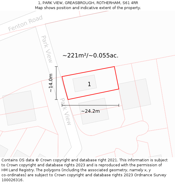 1, PARK VIEW, GREASBROUGH, ROTHERHAM, S61 4RR: Plot and title map