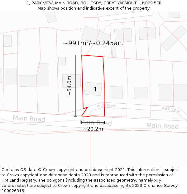 1, PARK VIEW, MAIN ROAD, ROLLESBY, GREAT YARMOUTH, NR29 5ER: Plot and title map