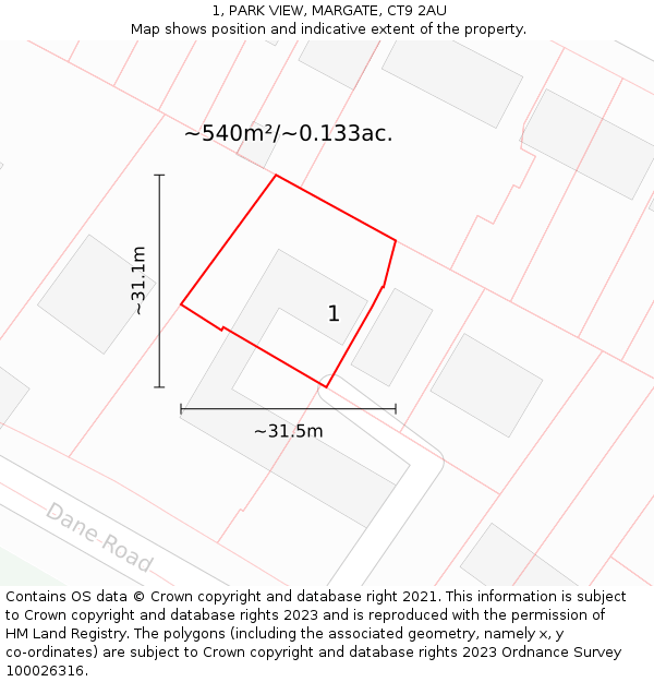 1, PARK VIEW, MARGATE, CT9 2AU: Plot and title map