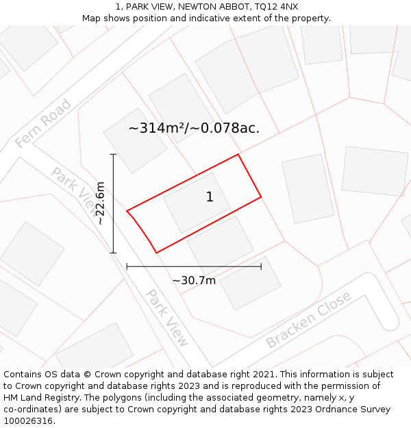 1, PARK VIEW, NEWTON ABBOT, TQ12 4NX: Plot and title map
