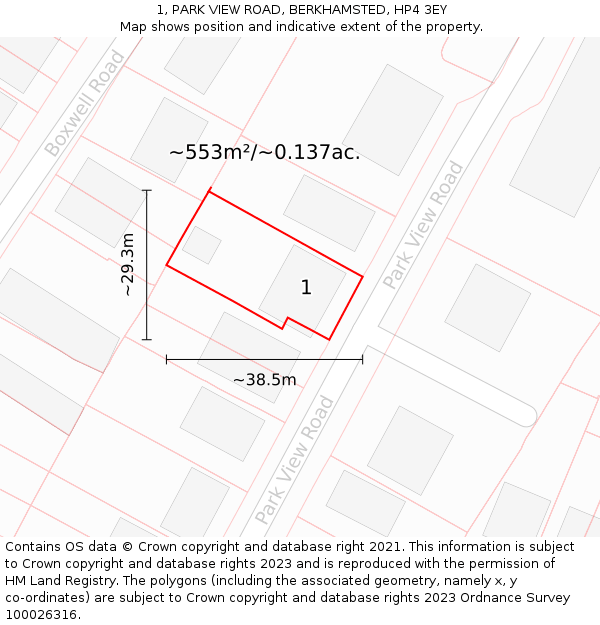 1, PARK VIEW ROAD, BERKHAMSTED, HP4 3EY: Plot and title map