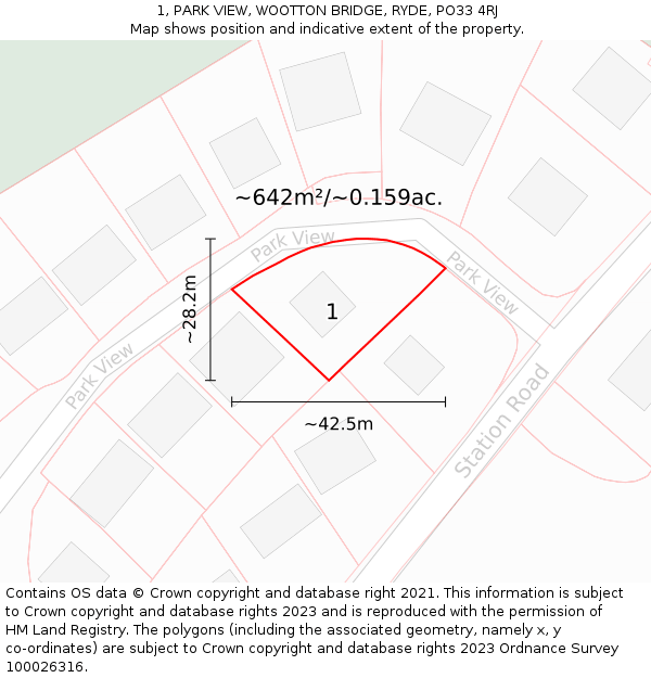 1, PARK VIEW, WOOTTON BRIDGE, RYDE, PO33 4RJ: Plot and title map