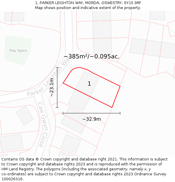 1, PARKER LEIGHTON WAY, MORDA, OSWESTRY, SY10 9RF: Plot and title map