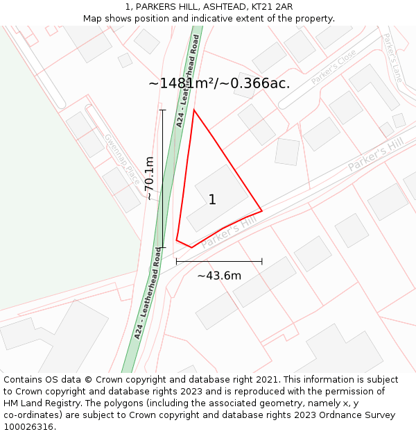 1, PARKERS HILL, ASHTEAD, KT21 2AR: Plot and title map