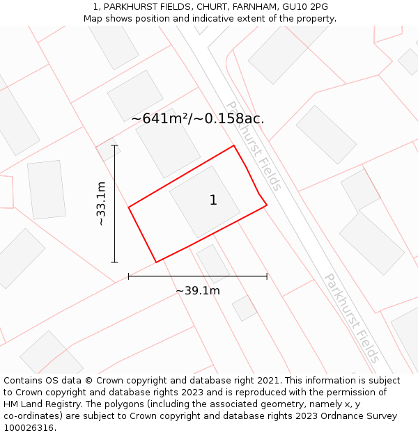 1, PARKHURST FIELDS, CHURT, FARNHAM, GU10 2PG: Plot and title map