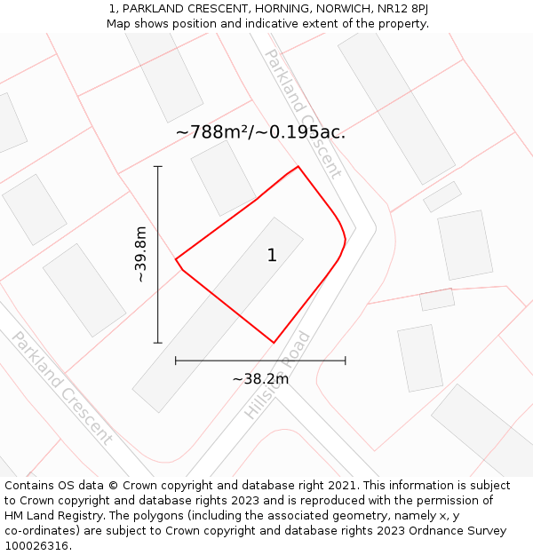 1, PARKLAND CRESCENT, HORNING, NORWICH, NR12 8PJ: Plot and title map