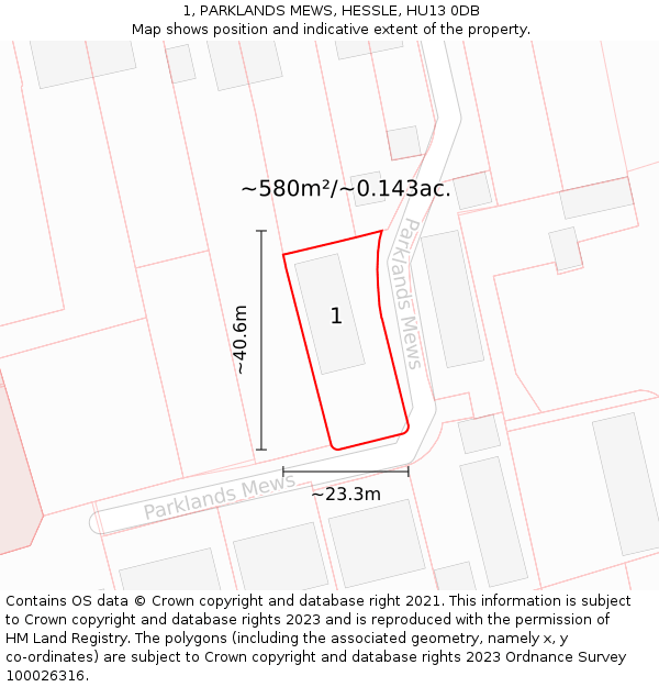 1, PARKLANDS MEWS, HESSLE, HU13 0DB: Plot and title map