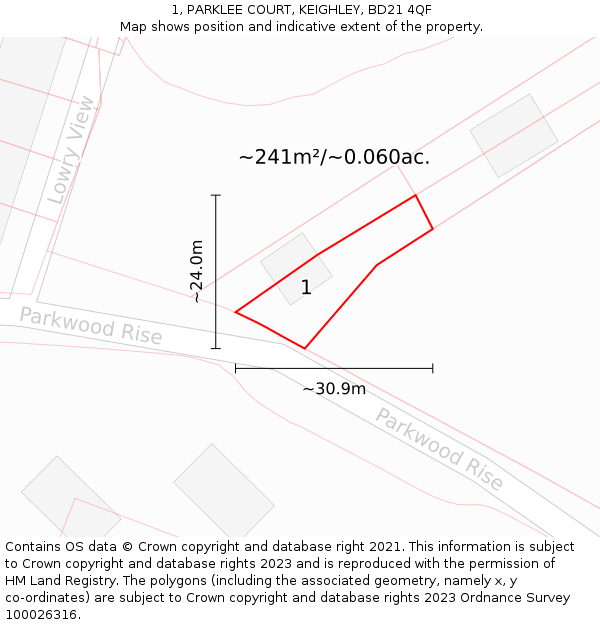 1, PARKLEE COURT, KEIGHLEY, BD21 4QF: Plot and title map