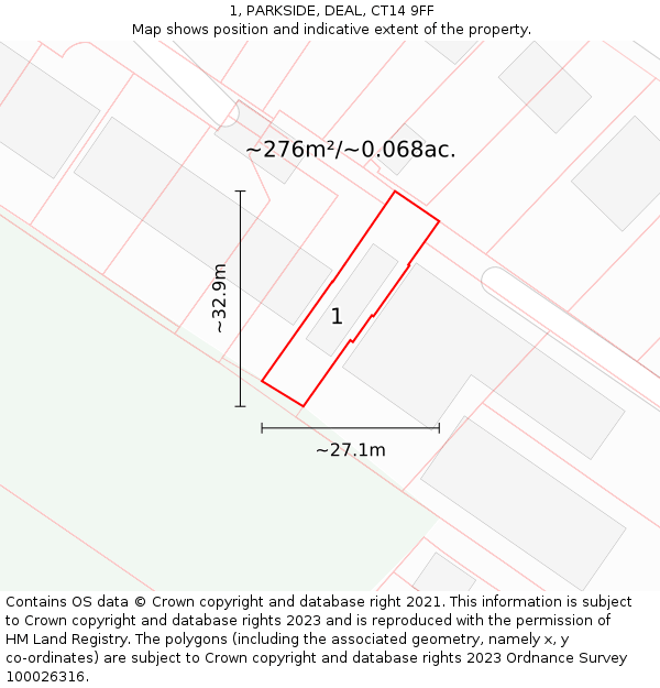 1, PARKSIDE, DEAL, CT14 9FF: Plot and title map