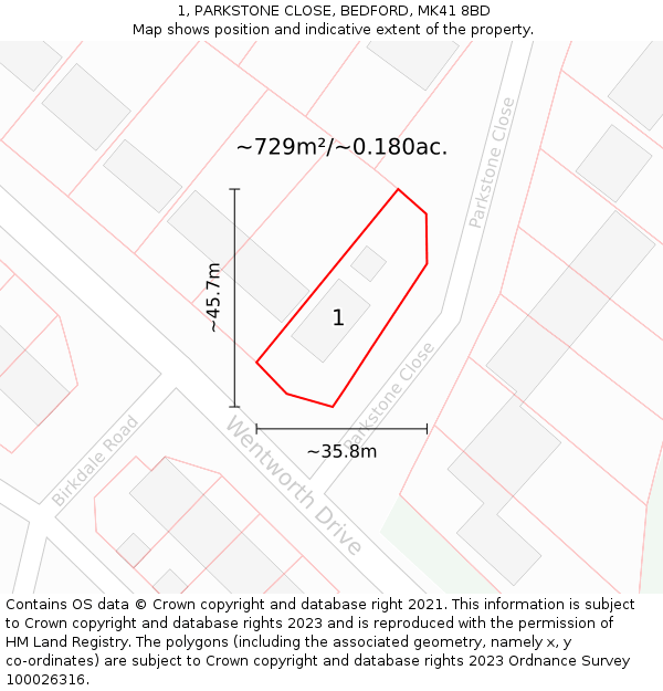 1, PARKSTONE CLOSE, BEDFORD, MK41 8BD: Plot and title map
