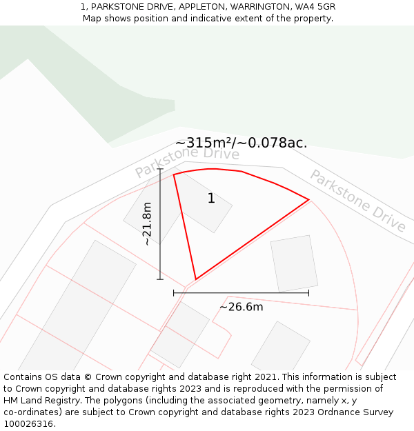 1, PARKSTONE DRIVE, APPLETON, WARRINGTON, WA4 5GR: Plot and title map