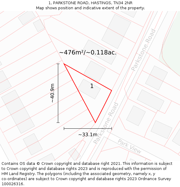 1, PARKSTONE ROAD, HASTINGS, TN34 2NR: Plot and title map