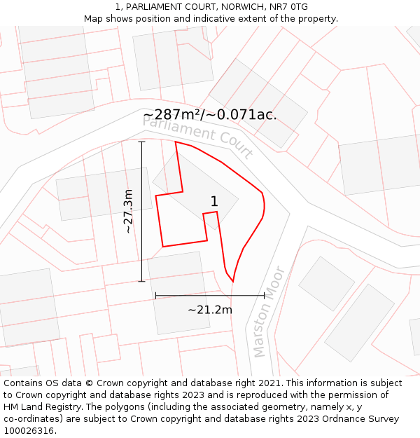 1, PARLIAMENT COURT, NORWICH, NR7 0TG: Plot and title map