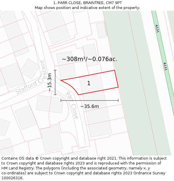 1, PARR CLOSE, BRAINTREE, CM7 9PT: Plot and title map