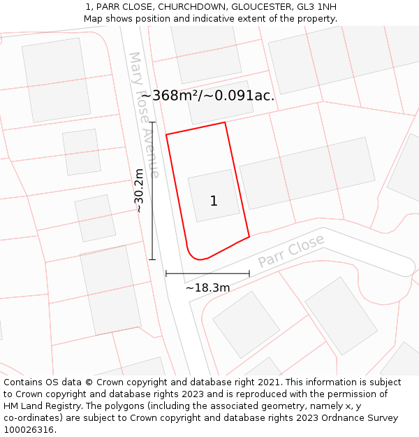 1, PARR CLOSE, CHURCHDOWN, GLOUCESTER, GL3 1NH: Plot and title map