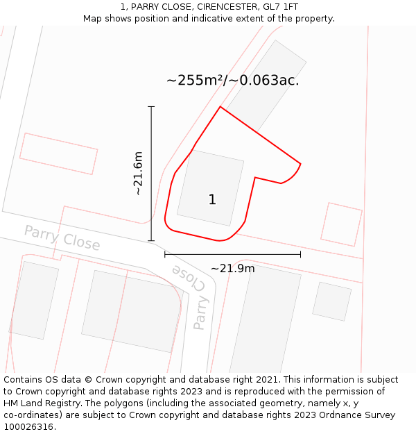 1, PARRY CLOSE, CIRENCESTER, GL7 1FT: Plot and title map