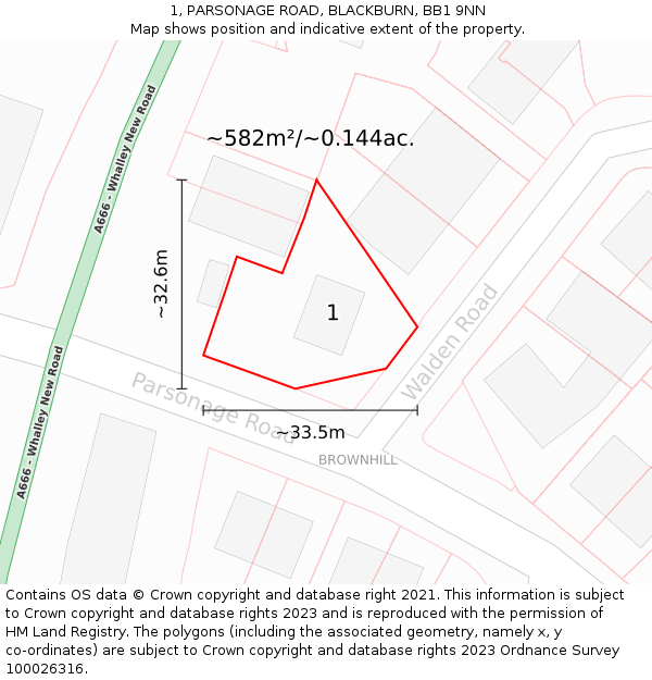 1, PARSONAGE ROAD, BLACKBURN, BB1 9NN: Plot and title map