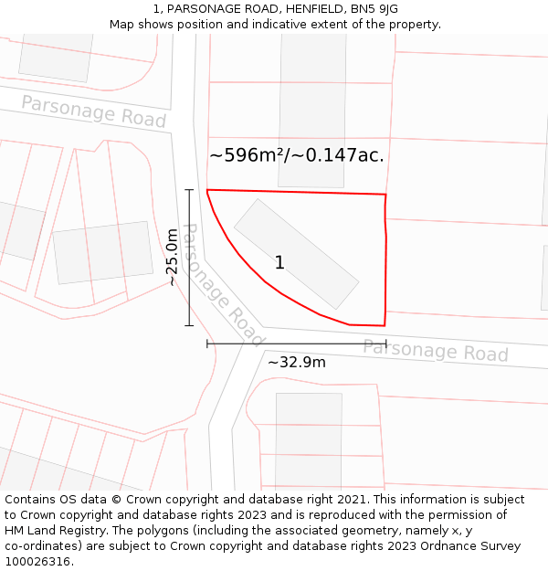 1, PARSONAGE ROAD, HENFIELD, BN5 9JG: Plot and title map