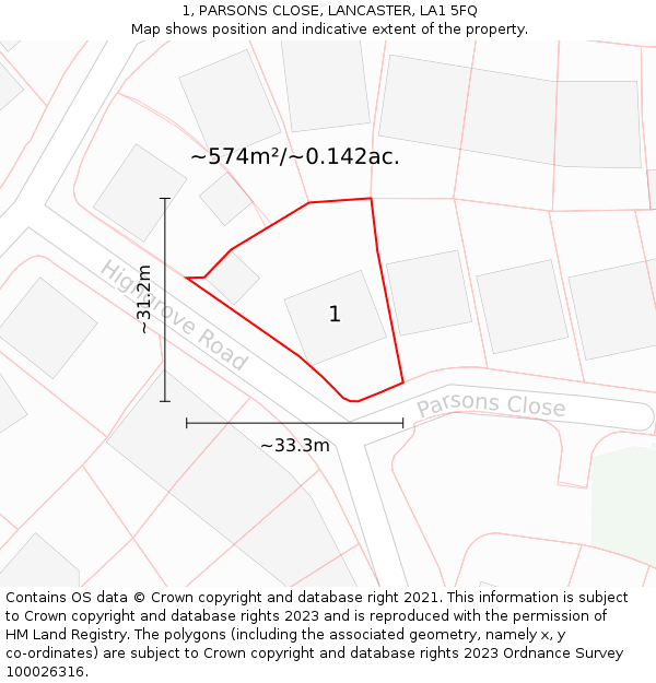 1, PARSONS CLOSE, LANCASTER, LA1 5FQ: Plot and title map