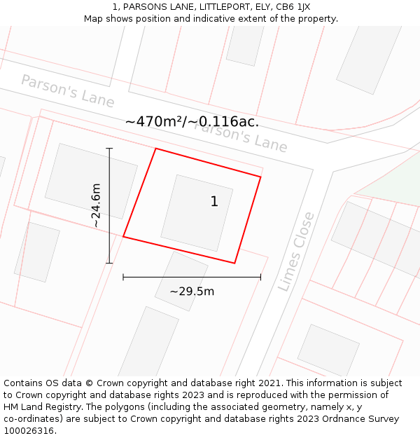 1, PARSONS LANE, LITTLEPORT, ELY, CB6 1JX: Plot and title map