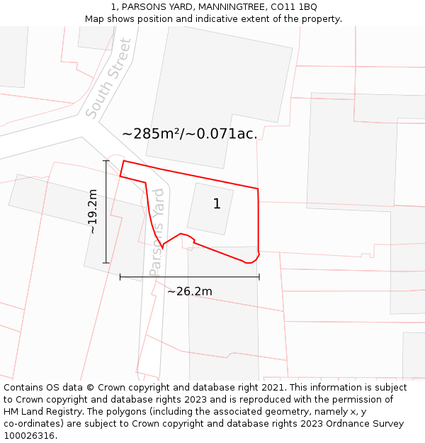 1, PARSONS YARD, MANNINGTREE, CO11 1BQ: Plot and title map