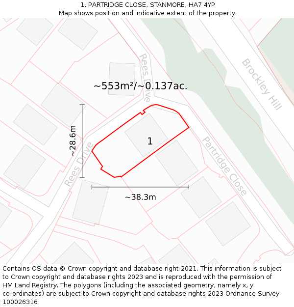 1, PARTRIDGE CLOSE, STANMORE, HA7 4YP: Plot and title map