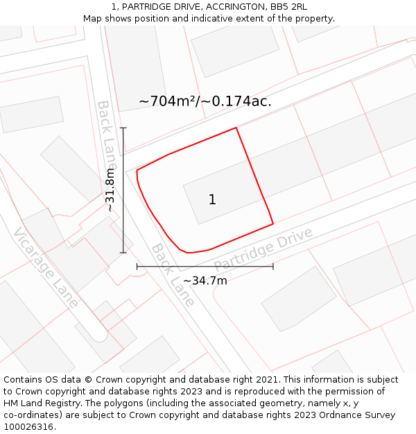 1, PARTRIDGE DRIVE, ACCRINGTON, BB5 2RL: Plot and title map