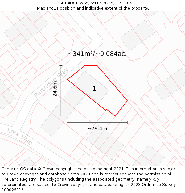 1, PARTRIDGE WAY, AYLESBURY, HP19 0XT: Plot and title map
