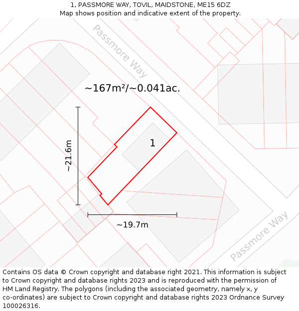 1, PASSMORE WAY, TOVIL, MAIDSTONE, ME15 6DZ: Plot and title map