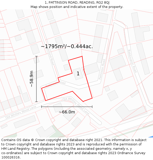 1, PATTINSON ROAD, READING, RG2 8QJ: Plot and title map