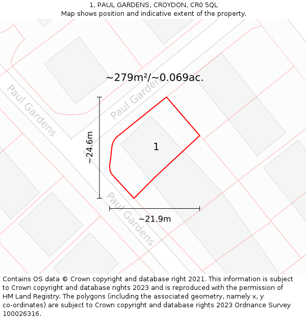 1, PAUL GARDENS, CROYDON, CR0 5QL: Plot and title map