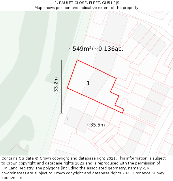 1, PAULET CLOSE, FLEET, GU51 1JS: Plot and title map