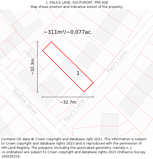 1, PAULS LANE, SOUTHPORT, PR9 9QE: Plot and title map