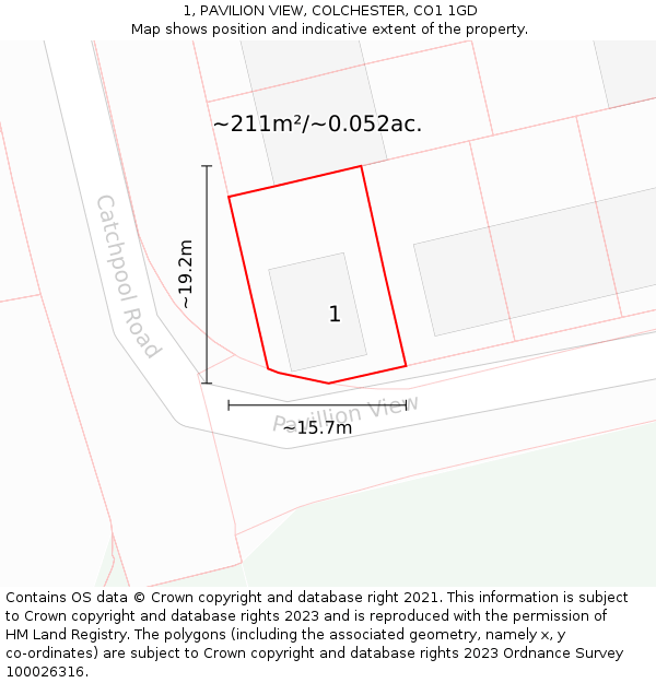 1, PAVILION VIEW, COLCHESTER, CO1 1GD: Plot and title map