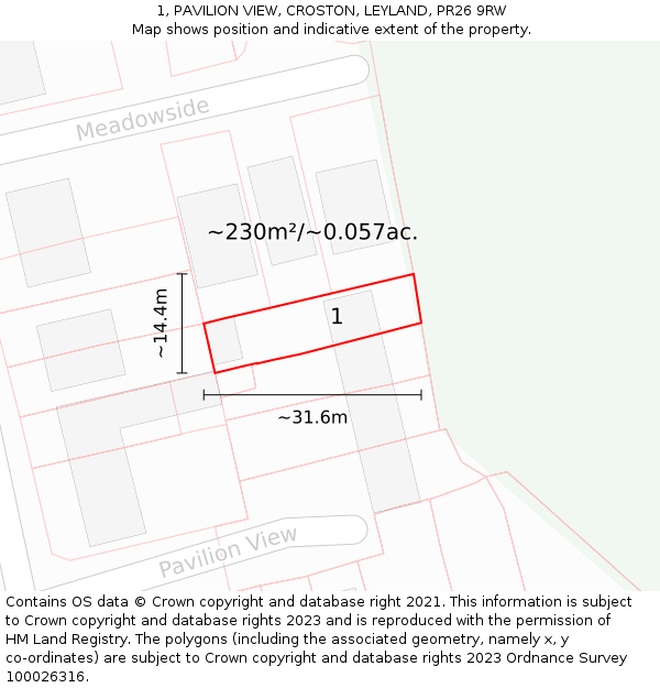 1, PAVILION VIEW, CROSTON, LEYLAND, PR26 9RW: Plot and title map
