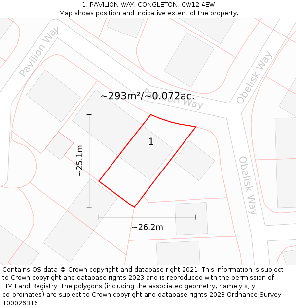 1, PAVILION WAY, CONGLETON, CW12 4EW: Plot and title map