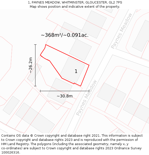 1, PAYNES MEADOW, WHITMINSTER, GLOUCESTER, GL2 7PS: Plot and title map