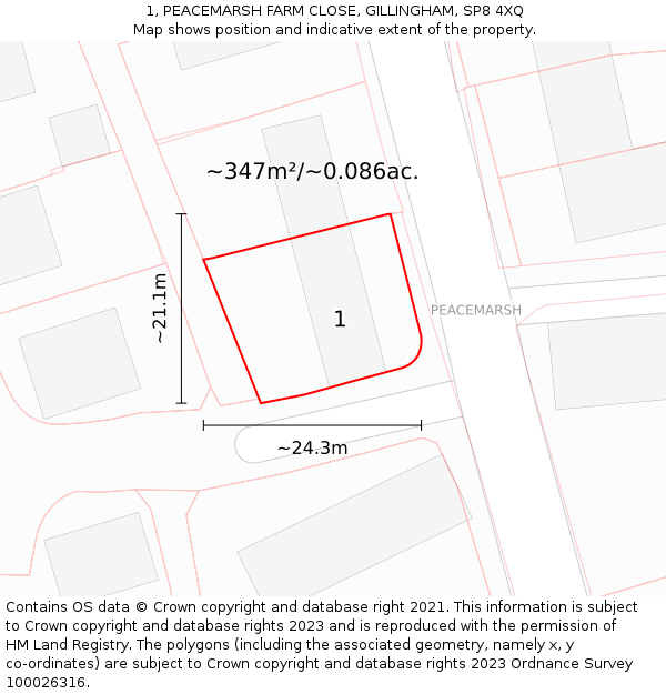 1, PEACEMARSH FARM CLOSE, GILLINGHAM, SP8 4XQ: Plot and title map