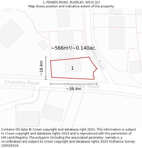 1, PEAKES ROAD, RUGELEY, WS15 2LY: Plot and title map