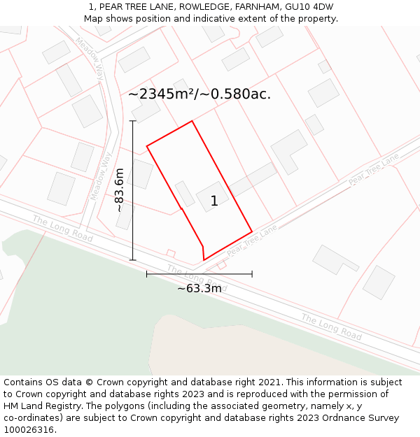 1, PEAR TREE LANE, ROWLEDGE, FARNHAM, GU10 4DW: Plot and title map
