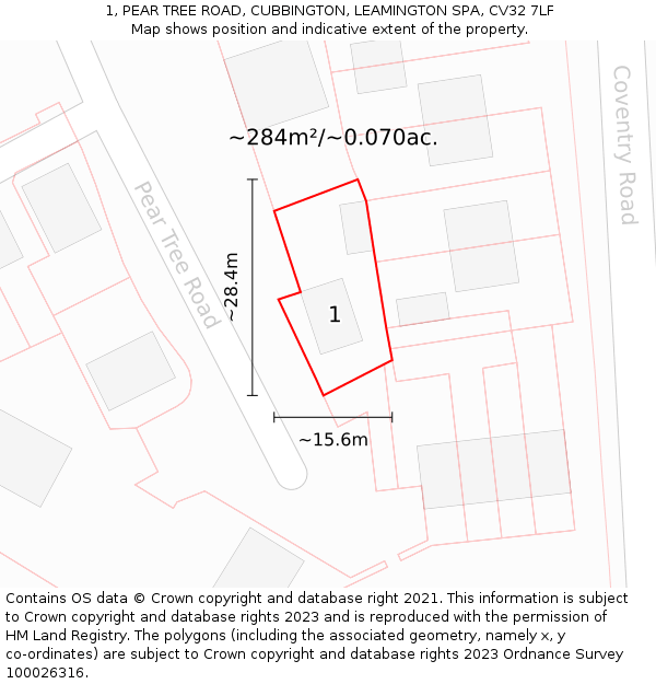 1, PEAR TREE ROAD, CUBBINGTON, LEAMINGTON SPA, CV32 7LF: Plot and title map