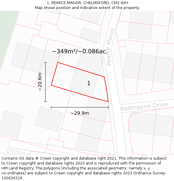 1, PEARCE MANOR, CHELMSFORD, CM2 9XH: Plot and title map
