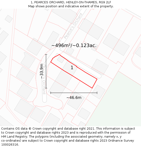 1, PEARCES ORCHARD, HENLEY-ON-THAMES, RG9 2LF: Plot and title map