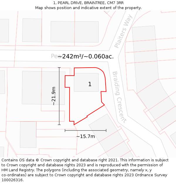 1, PEARL DRIVE, BRAINTREE, CM7 3RR: Plot and title map
