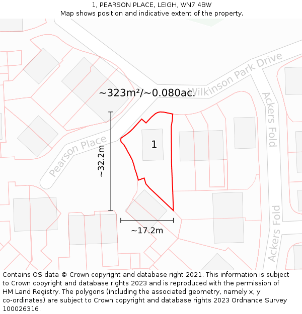 1, PEARSON PLACE, LEIGH, WN7 4BW: Plot and title map
