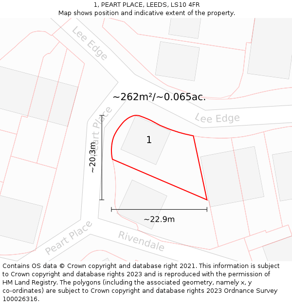 1, PEART PLACE, LEEDS, LS10 4FR: Plot and title map