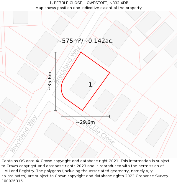 1, PEBBLE CLOSE, LOWESTOFT, NR32 4DR: Plot and title map