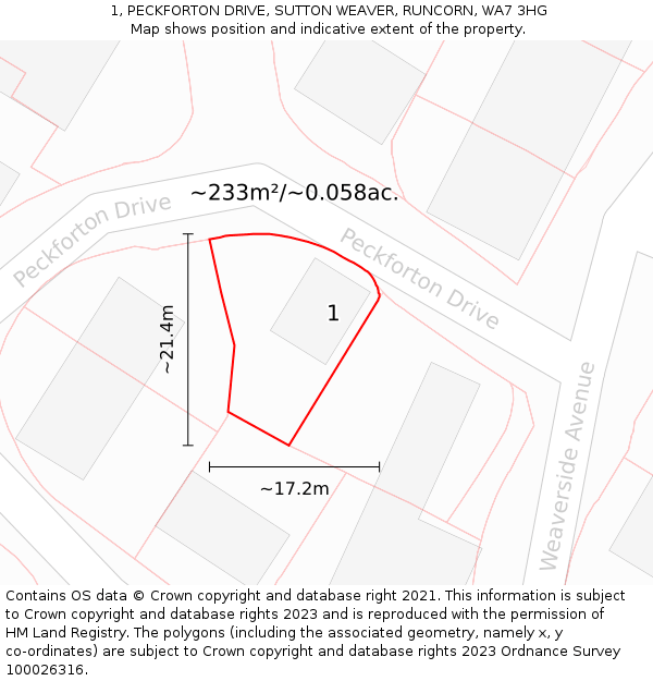 1, PECKFORTON DRIVE, SUTTON WEAVER, RUNCORN, WA7 3HG: Plot and title map