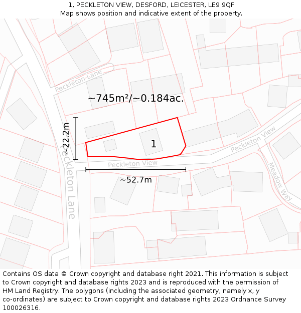 1, PECKLETON VIEW, DESFORD, LEICESTER, LE9 9QF: Plot and title map
